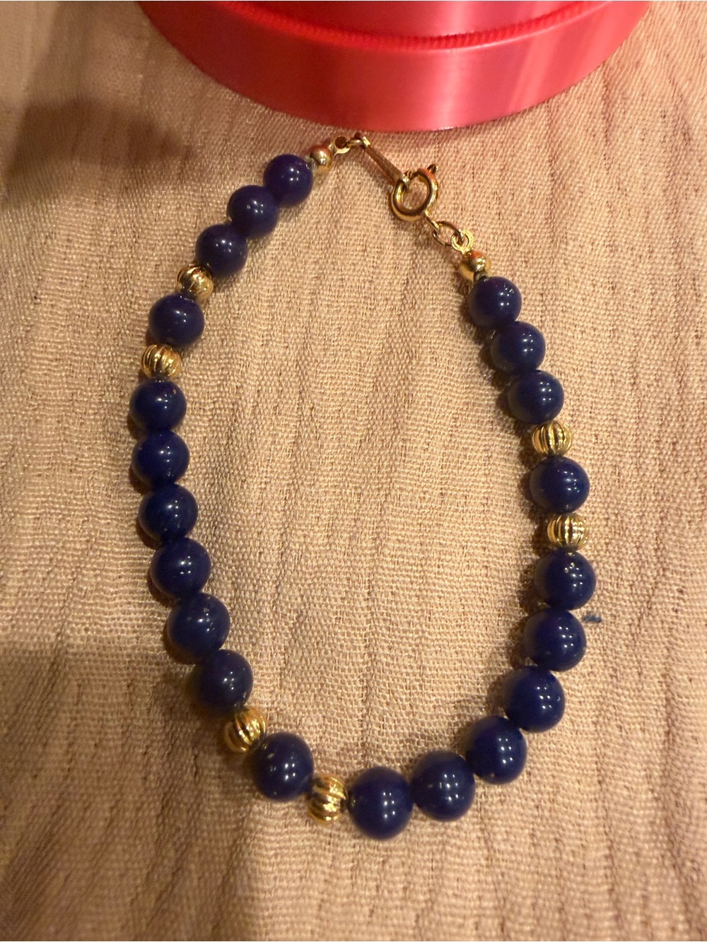 Avon vintage blue Bead Necklace with Gold Accents